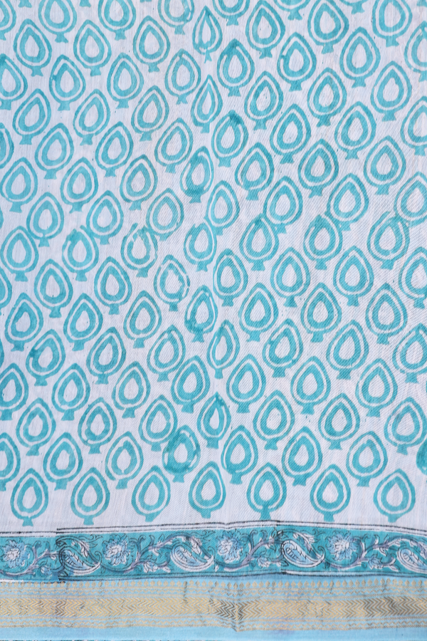 Chanderi Cotton Saree In Blue With Printed Design