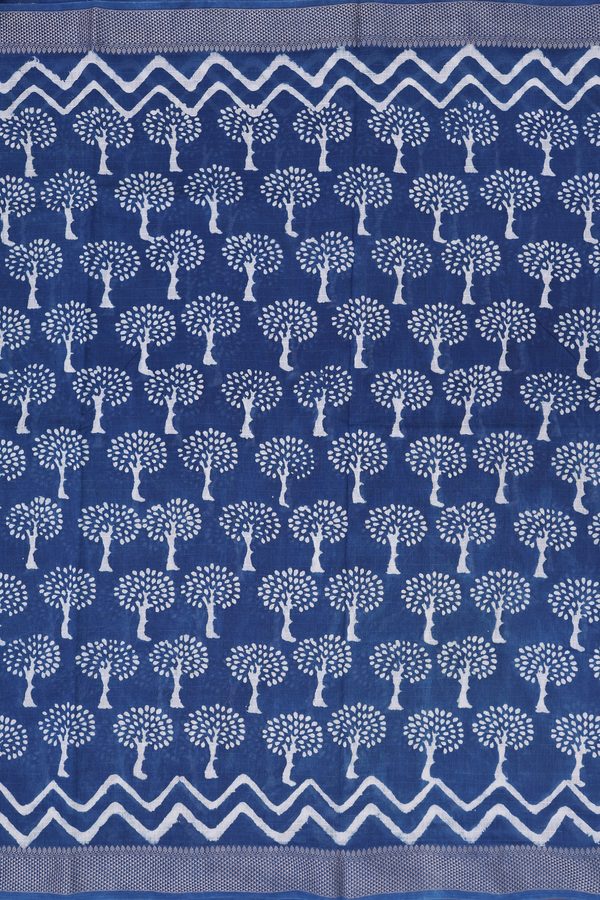 Chanderi Cotton Saree In Blue With Printed Design