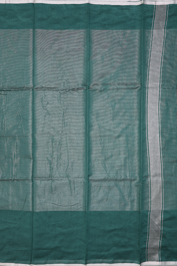 Chanderi Cotton Saree In Bottle Green With Stripes Design