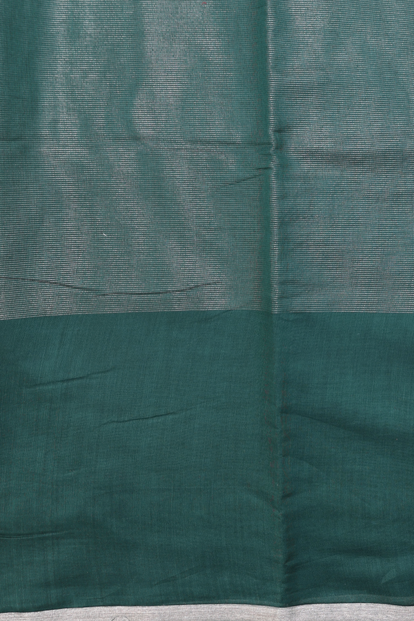 Chanderi Cotton Saree In Bottle Green With Stripes Design