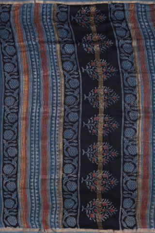 Chanderi Cotton Saree In Brick Red With Ajrakh Printed