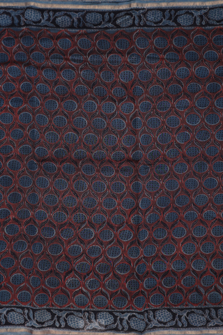 Chanderi Cotton Saree In Brick Red With Ajrakh Printed