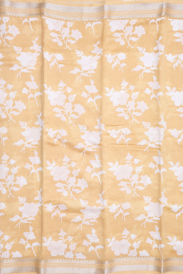 Chanderi Cotton Saree In Brick Yellow With Floral Design