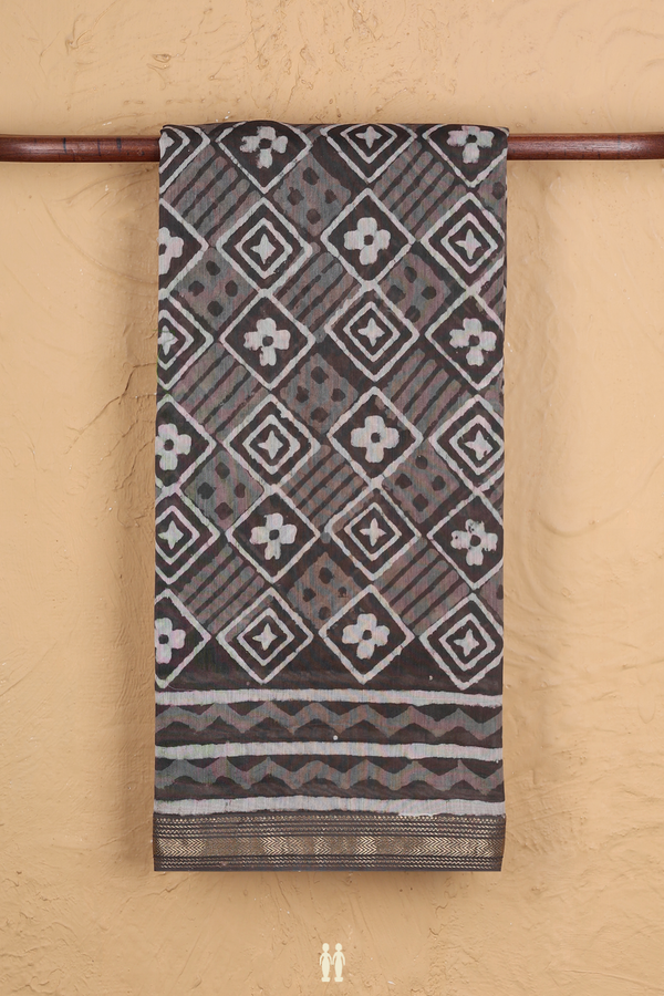 Chanderi Cotton Saree In Brown With Diamond Design