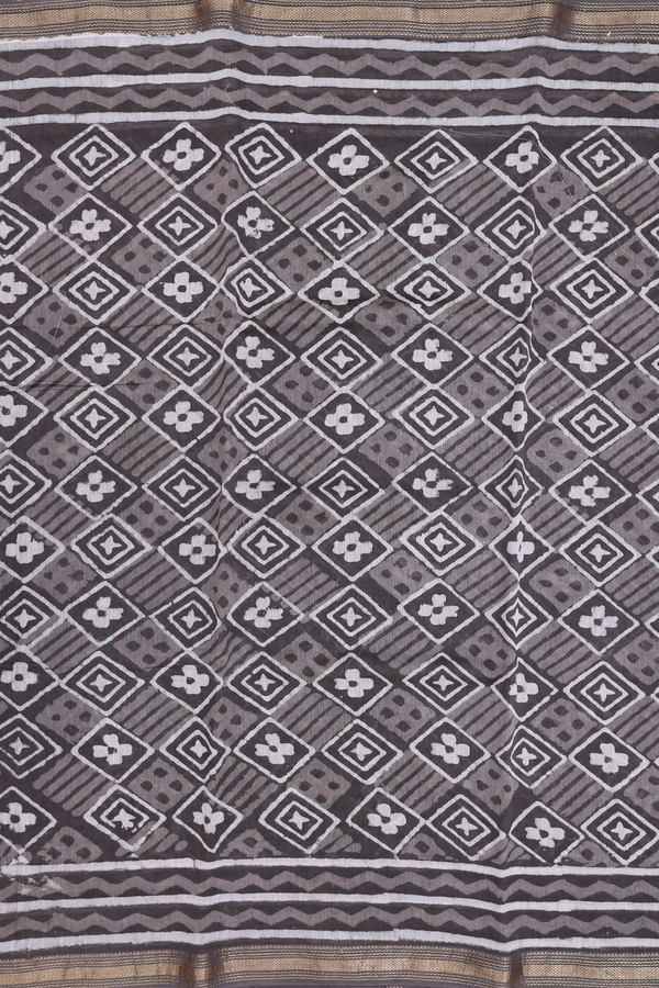 Chanderi Cotton Saree In Brown With Diamond Design