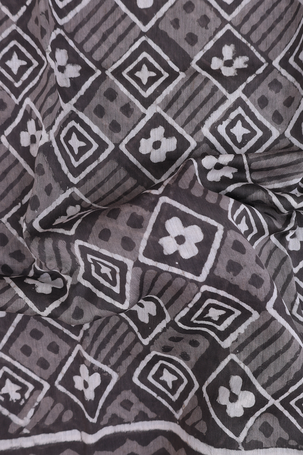 Chanderi Cotton Saree In Brown With Diamond Design