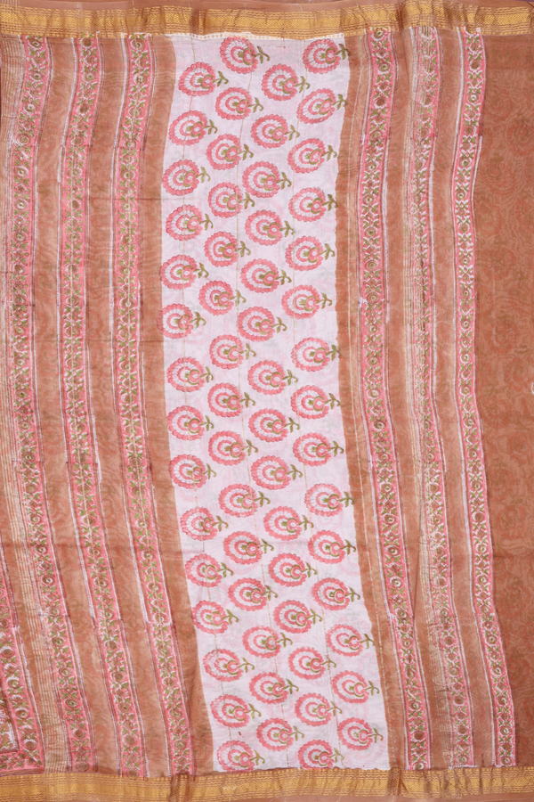 Chanderi Cotton Saree In Brown With Floral Design