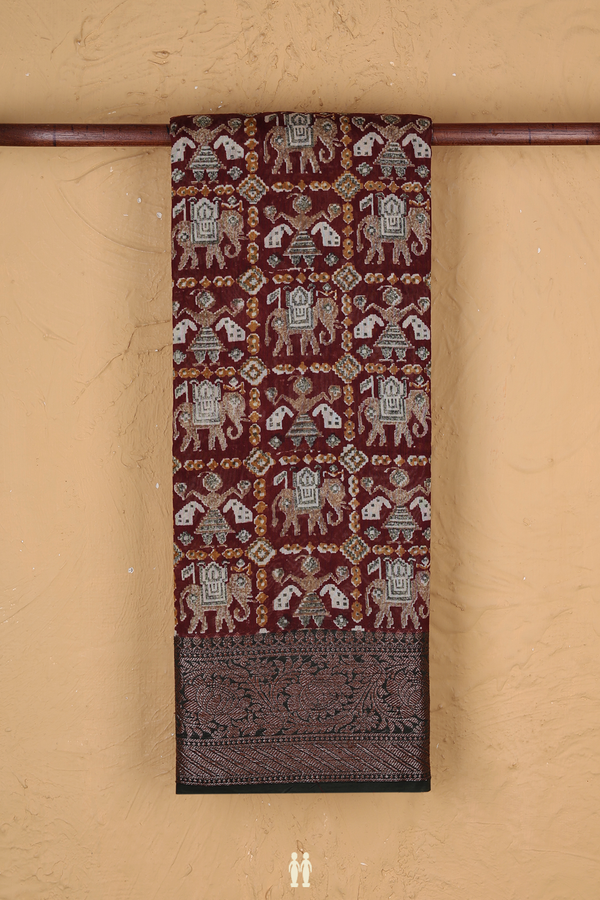 Chanderi Cotton Saree In Brown With Printed Design