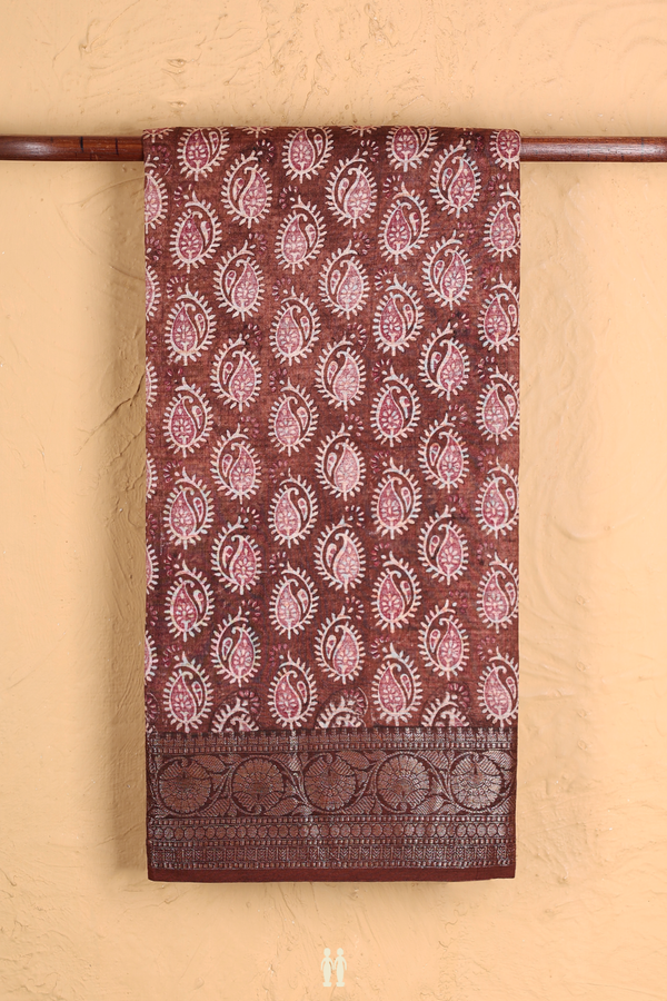 Chanderi Cotton Saree In Brown With Printed Design