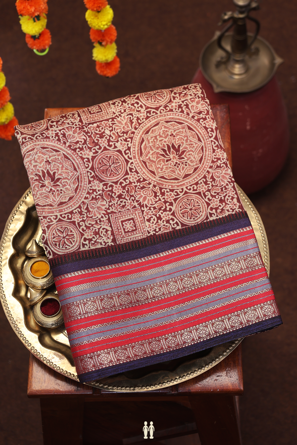 Chanderi Cotton Saree In Brown With Printed Design