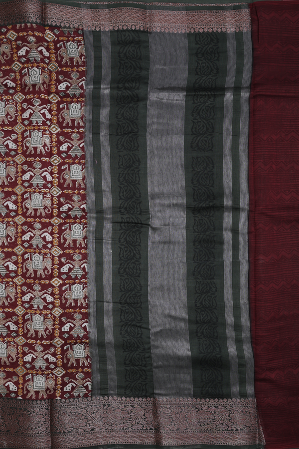 Chanderi Cotton Saree In Brown With Printed Design