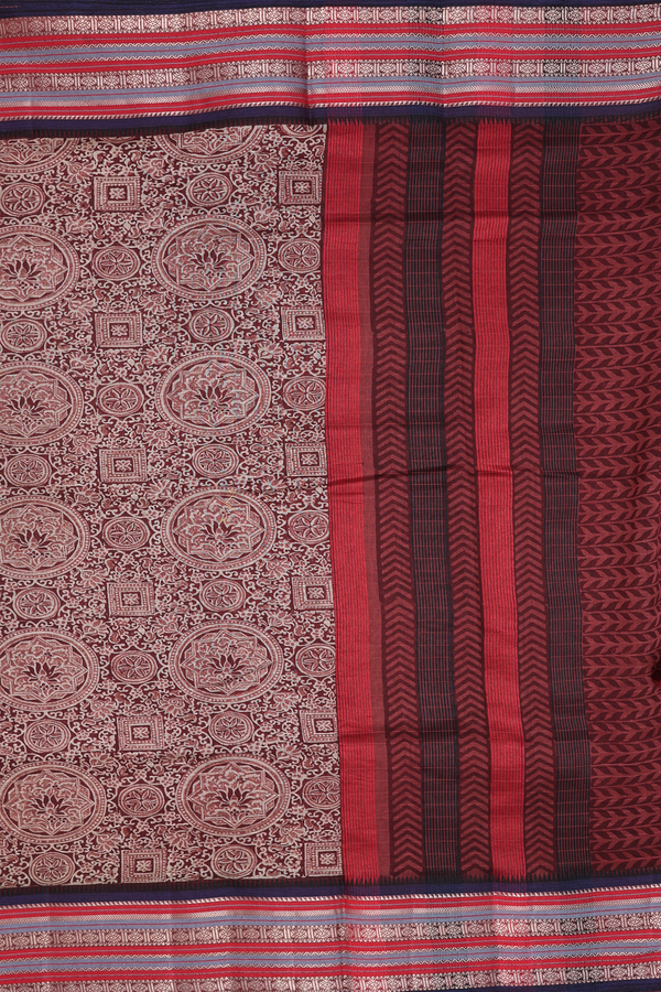 Chanderi Cotton Saree In Brown With Printed Design
