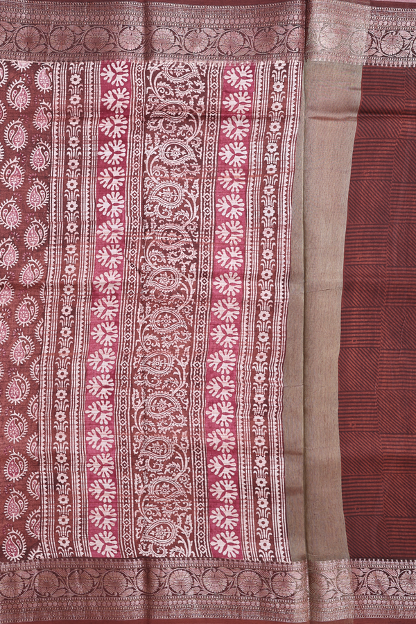 Chanderi Cotton Saree In Brown With Printed Design
