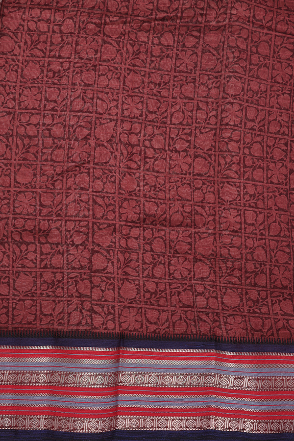 Chanderi Cotton Saree In Brown With Printed Design