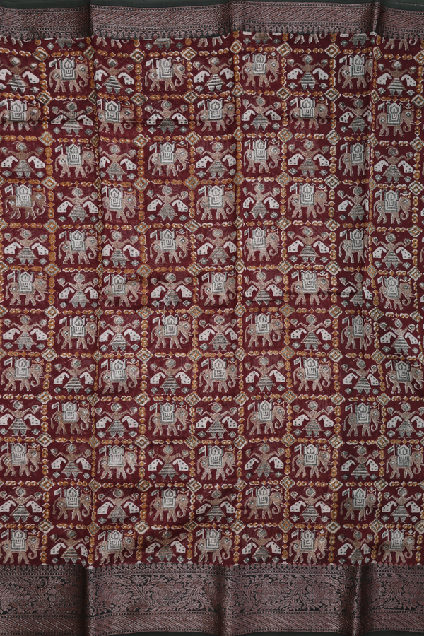 Chanderi Cotton Saree In Brown With Printed Design