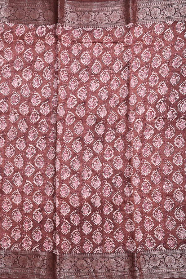 Chanderi Cotton Saree In Brown With Printed Design