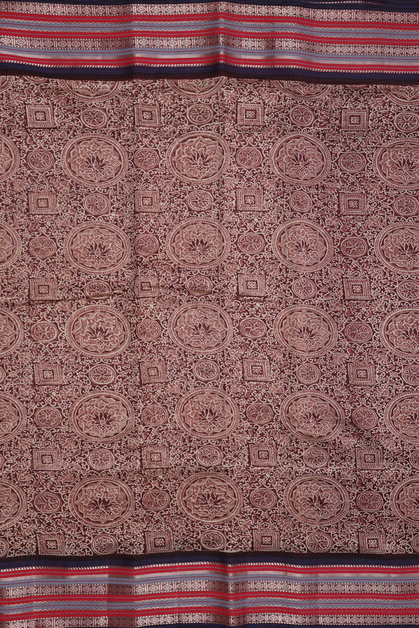 Chanderi Cotton Saree In Brown With Printed Design