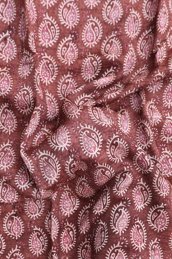 Chanderi Cotton Saree In Brown With Printed Design