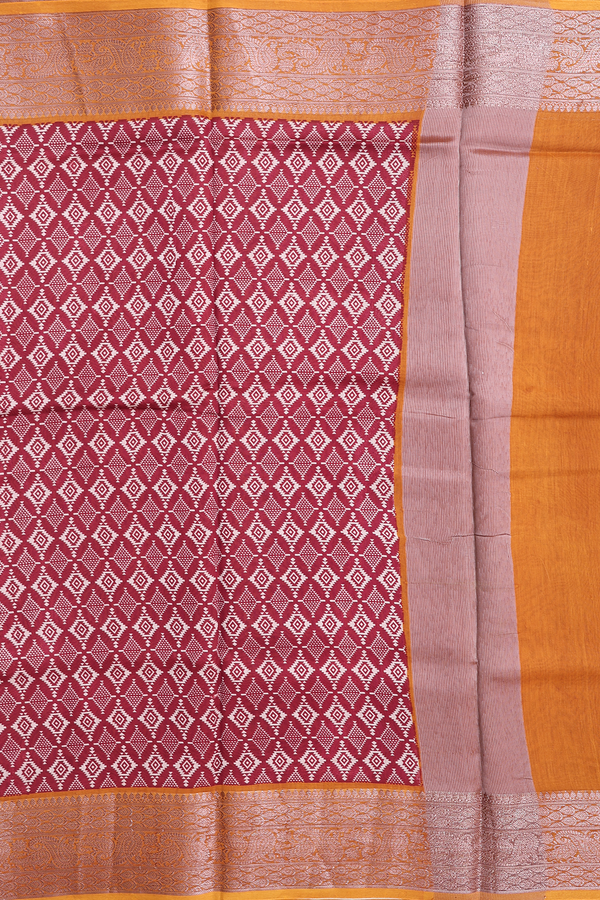 Chanderi Cotton Saree In Burgundy Red With Diamond Design