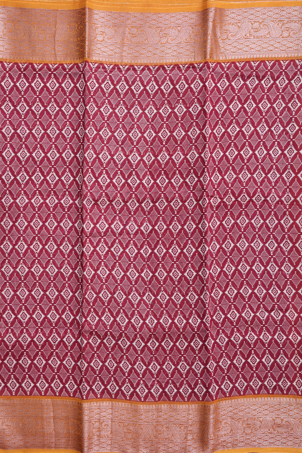 Chanderi Cotton Saree In Burgundy Red With Diamond Design