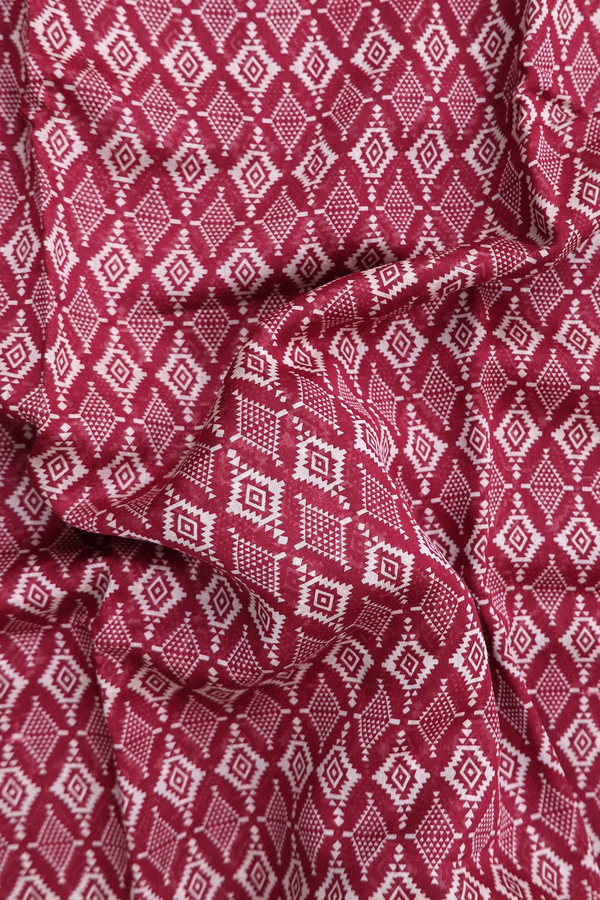 Chanderi Cotton Saree In Burgundy Red With Diamond Design