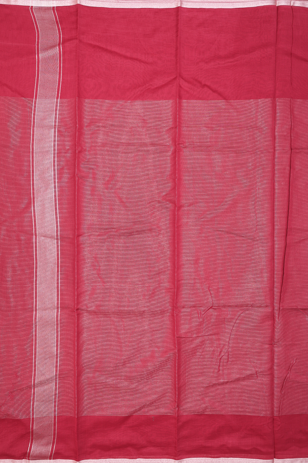 Chanderi Cotton Saree In Ruby Red With Stripes Design