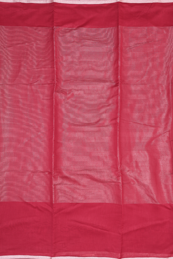 Chanderi Cotton Saree In Ruby Red With Stripes Design