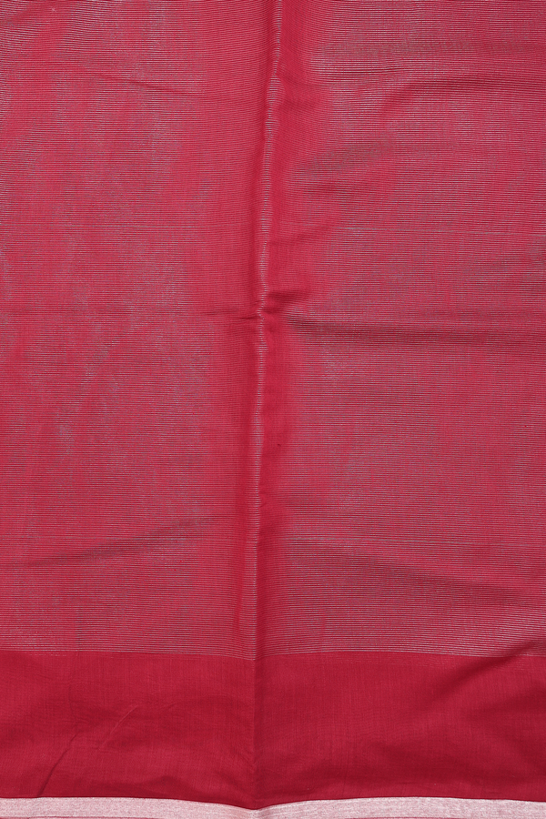 Chanderi Cotton Saree In Ruby Red With Stripes Design