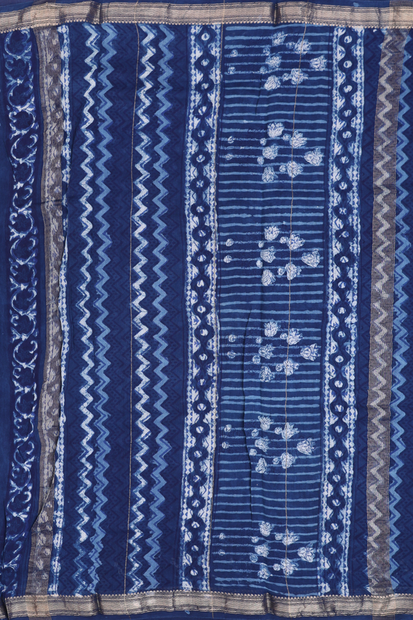 Chanderi Cotton Saree In Capri Blue With Floral Design