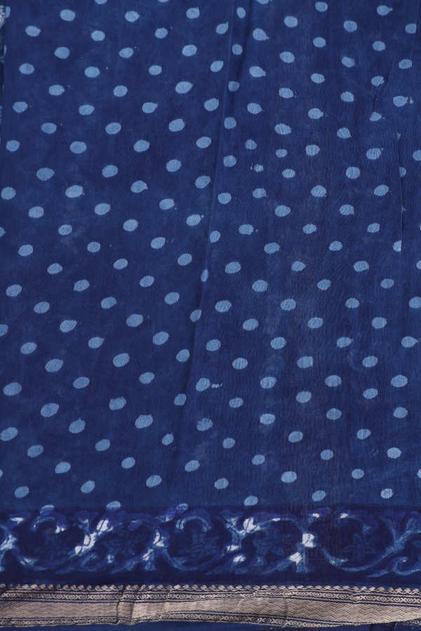 Chanderi Cotton Saree In Capri Blue With Floral Design