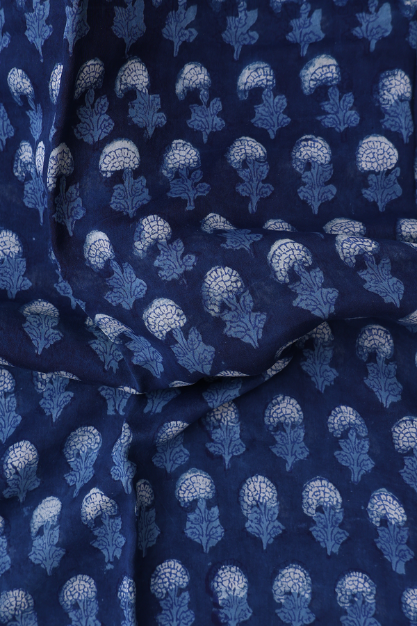 Chanderi Cotton Saree In Capri Blue With Floral Design