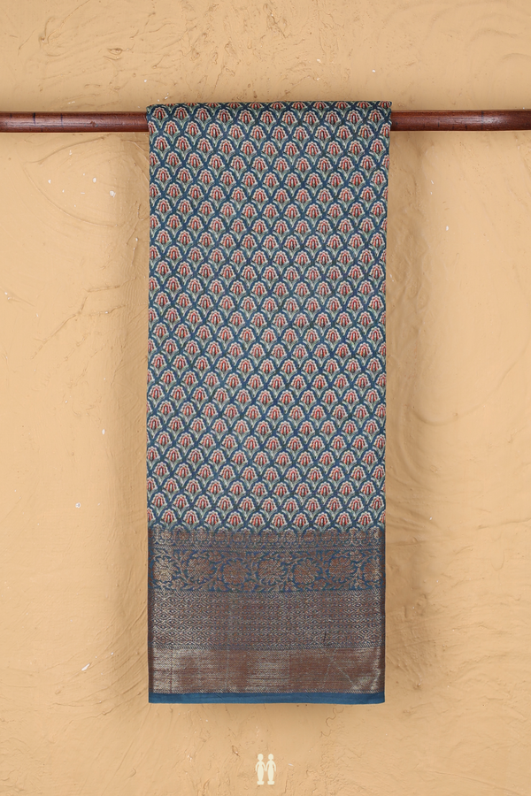 Chanderi Silk Cotton Saree In Capri Blue With Floral Design