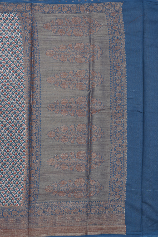 Chanderi Silk Cotton Saree In Capri Blue With Floral Design