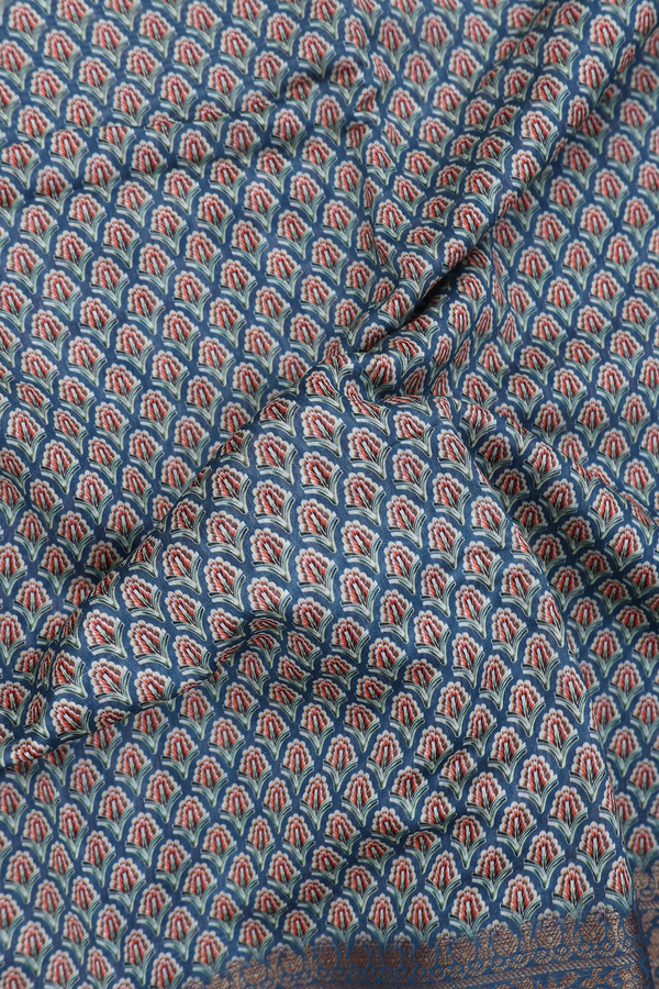 Chanderi Silk Cotton Saree In Capri Blue With Floral Design