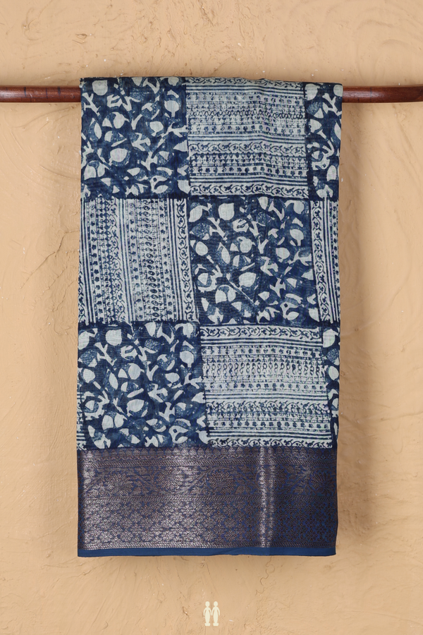 Chanderi Cotton Saree In Capri Blue With Printed Design