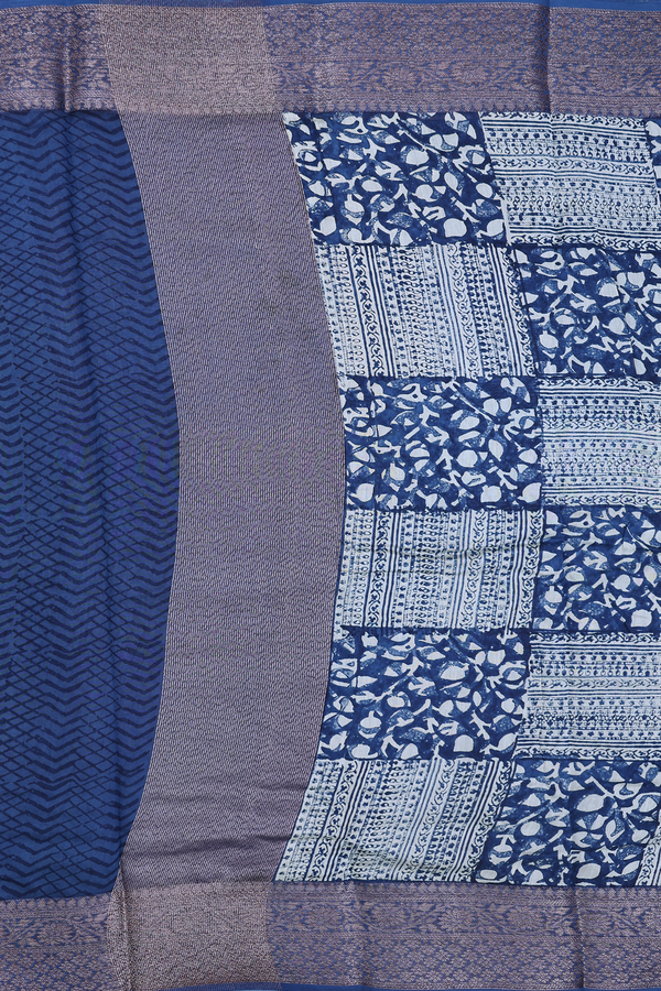 Chanderi Cotton Saree In Capri Blue With Printed Design