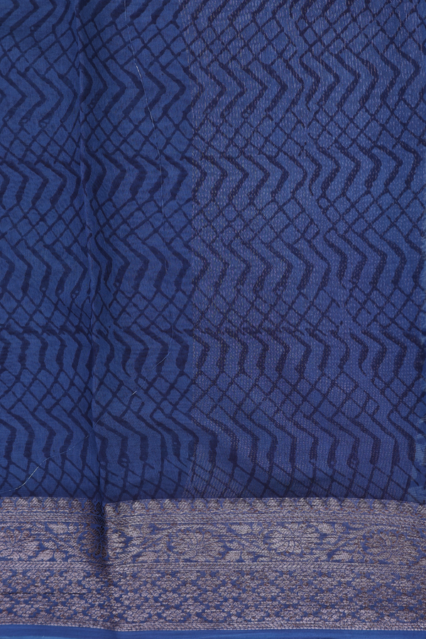 Chanderi Cotton Saree In Capri Blue With Printed Design