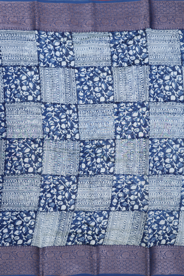 Chanderi Cotton Saree In Capri Blue With Printed Design
