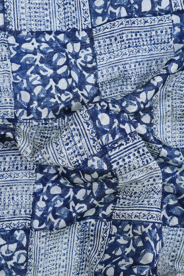 Chanderi Cotton Saree In Capri Blue With Printed Design