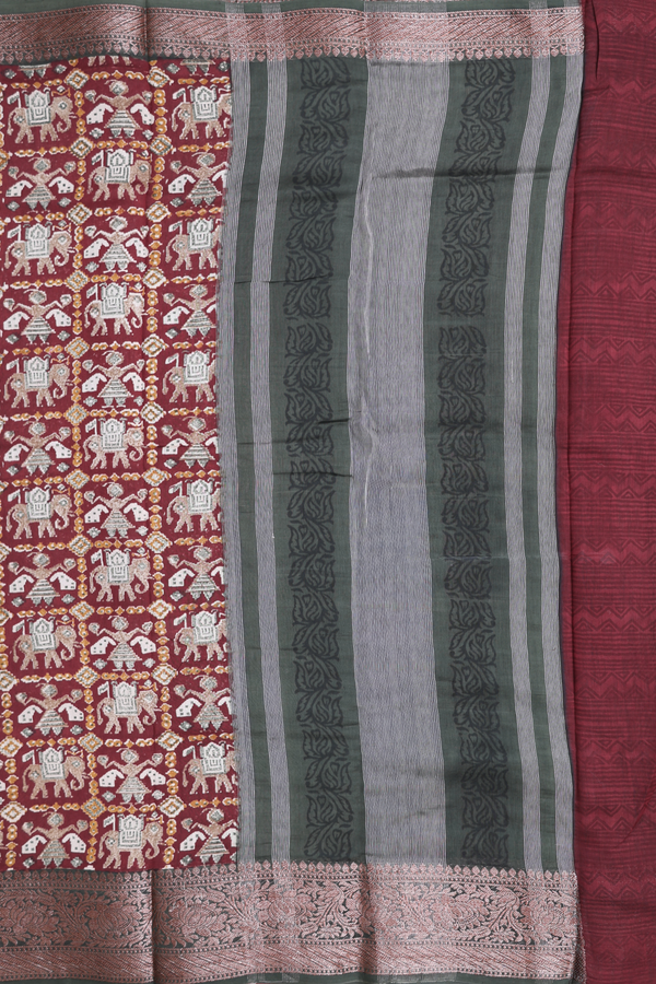 Chanderi Cotton Saree In Coffee Brown With Allover Design
