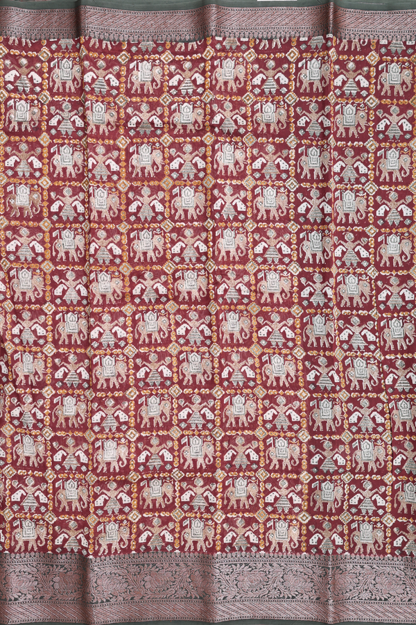 Chanderi Cotton Saree In Coffee Brown With Allover Design