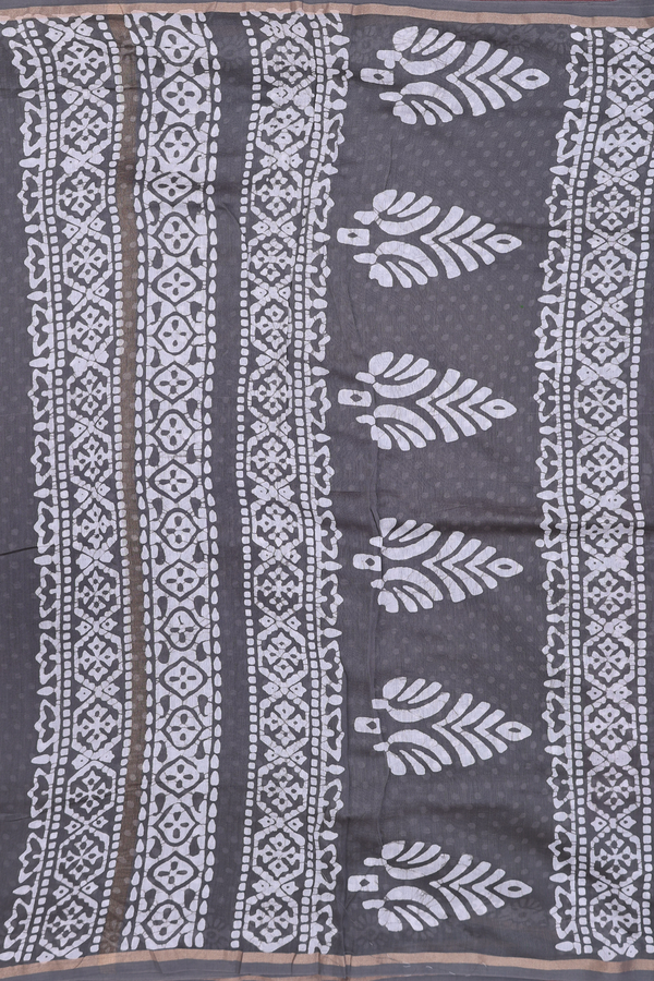 Chanderi Cotton Saree In Coffee Brown With Printed Design