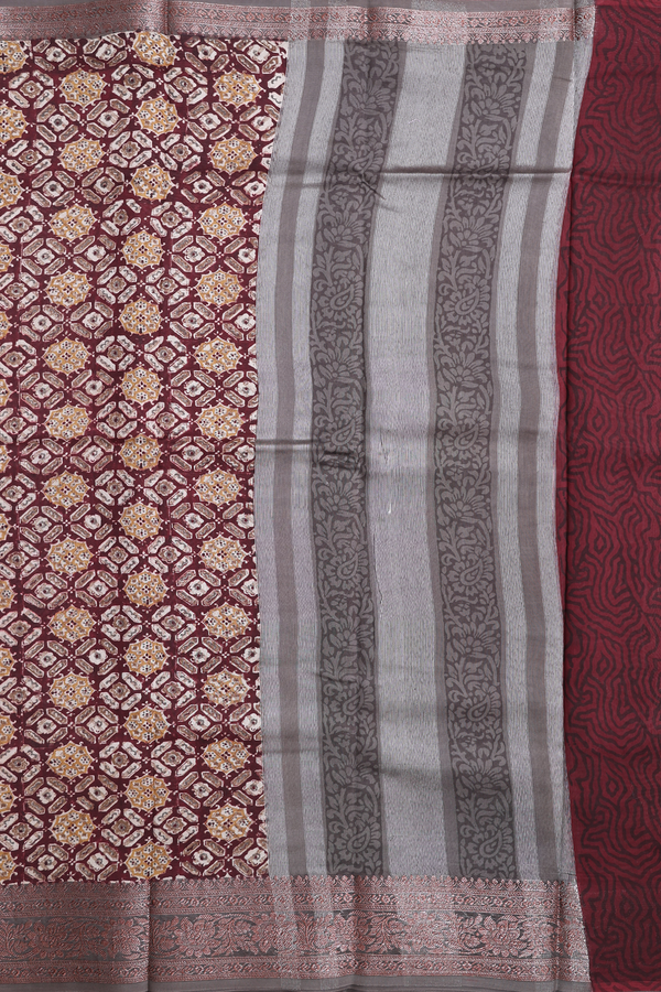 Chanderi Cotton Saree In Coffee Brown With Printed Design