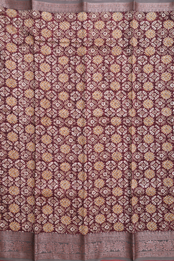 Chanderi Cotton Saree In Coffee Brown With Printed Design