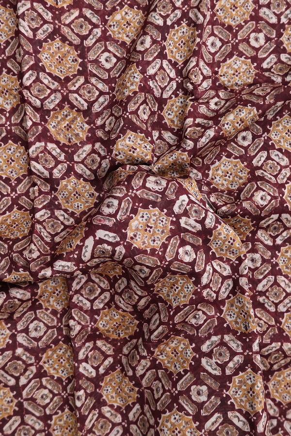 Chanderi Cotton Saree In Coffee Brown With Printed Design