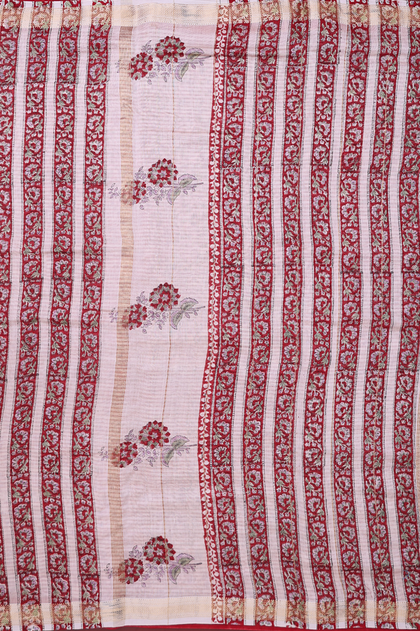 Chanderi Silk Cotton Saree In Crimson Red With Floral Design