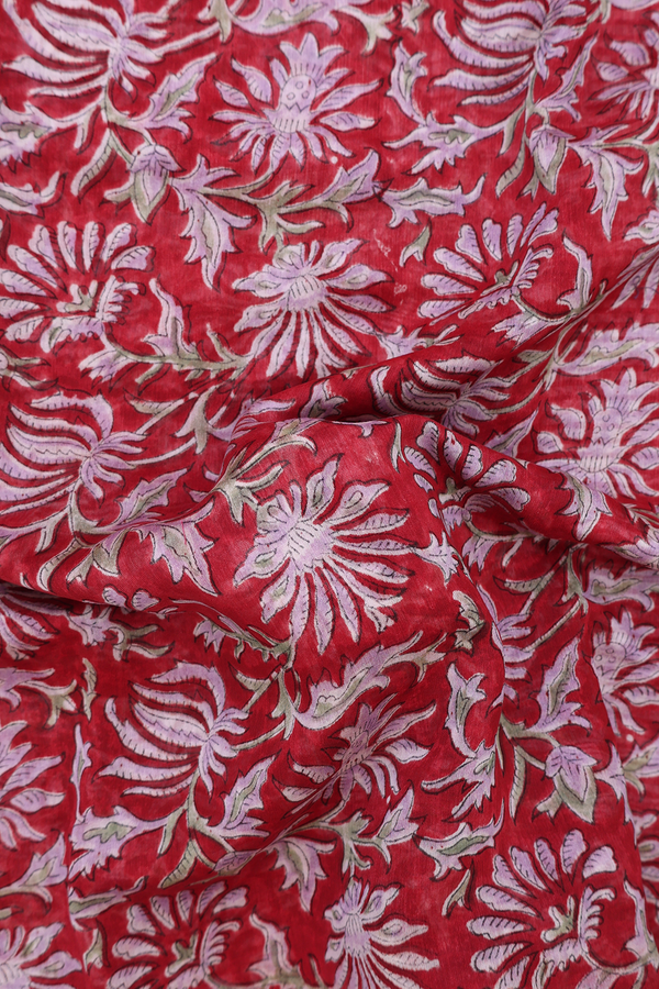 Chanderi Silk Cotton Saree In Crimson Red With Floral Design