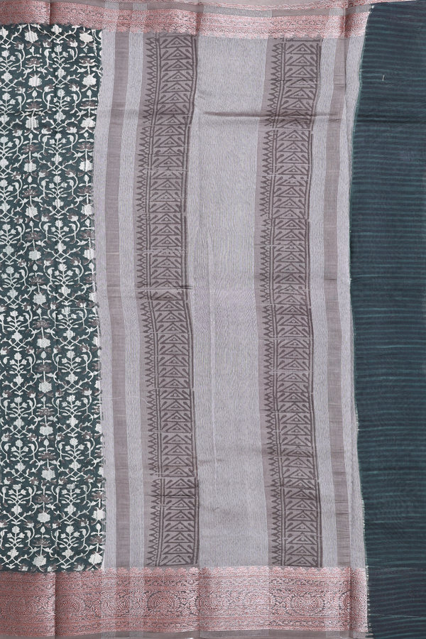 Chanderi Cotton Saree In Dark Green With Printed Design