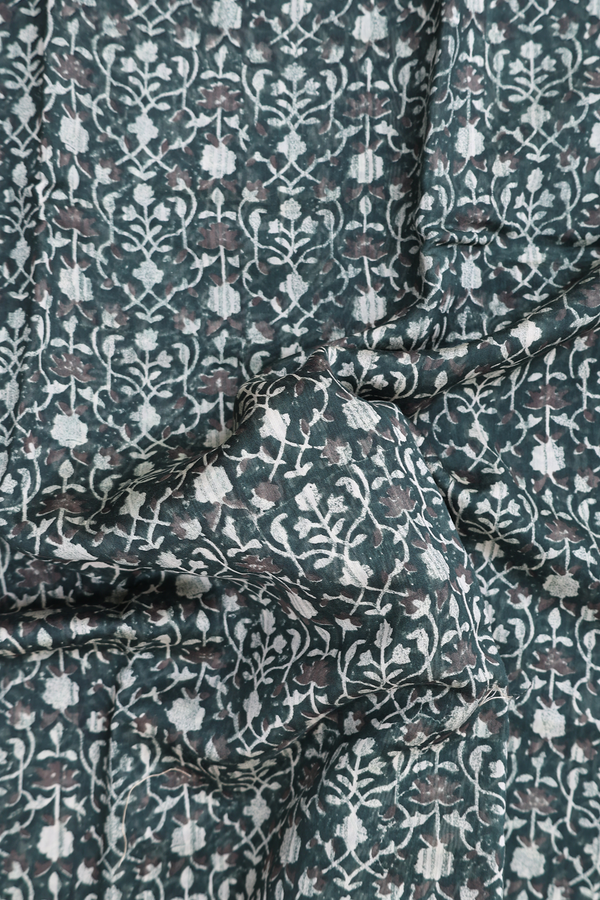 Chanderi Cotton Saree In Dark Green With Printed Design