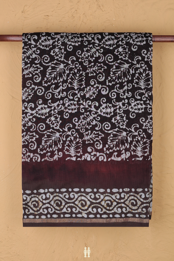 Chanderi Cotton Saree In Dark Oak Brown With Printed Design